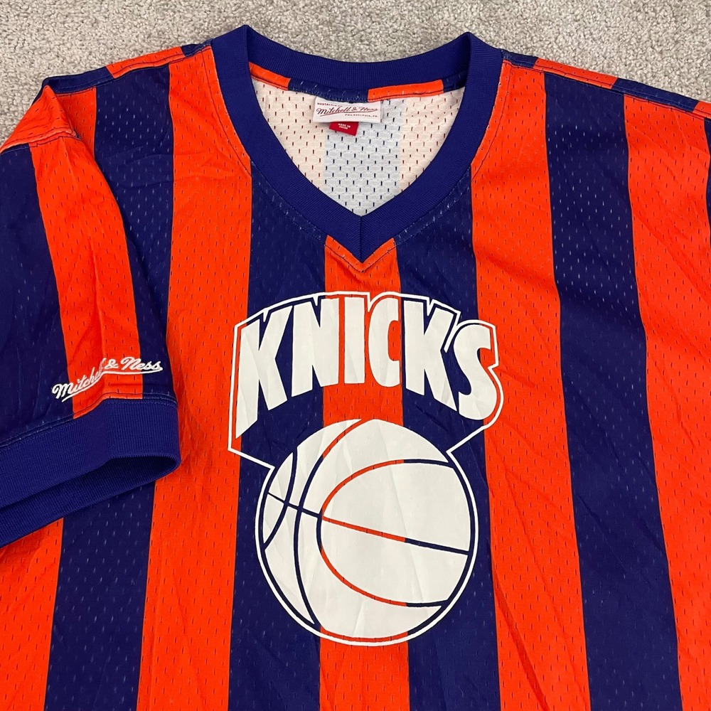 Knicks Jersey Shirt Mens Extra Large Striped Mesh NBA HWC Mitchell Ness
